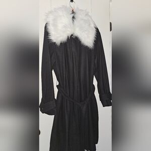 Gabrielle Union for Newyork&company Wool Black Coat with White Faux Fur Collar